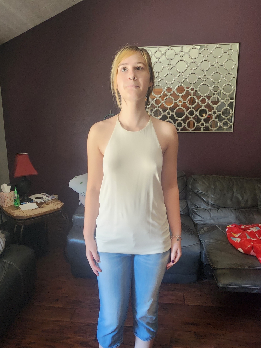 BCBGMaxAzria Cream Halter Tank Top
